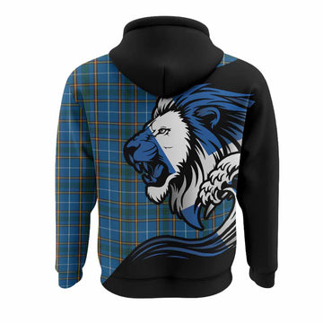 Bain Tartan Crest Hoodie Scottish Golden Lions Wave Flow