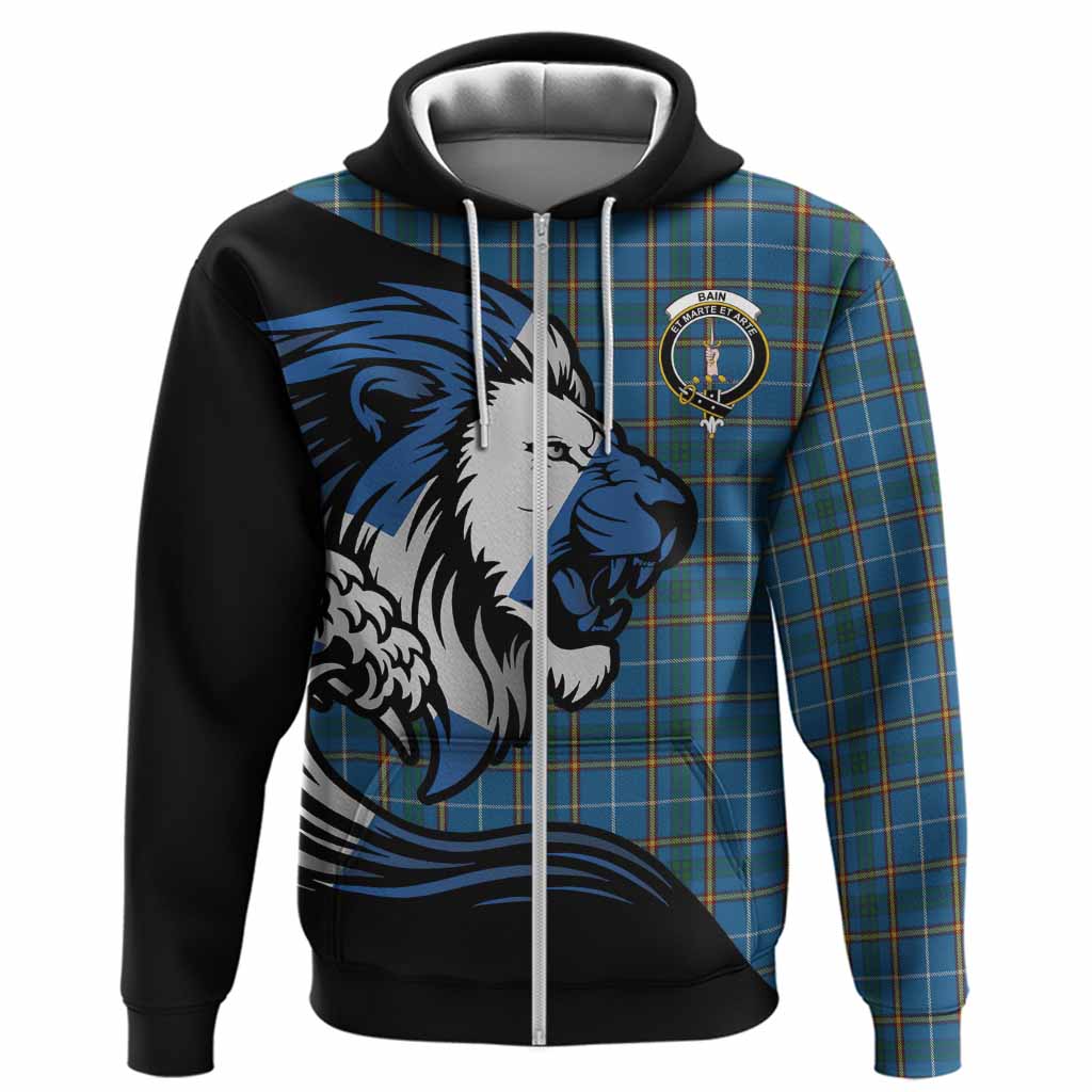 Bain Tartan Crest Hoodie Scottish Golden Lions Wave Flow