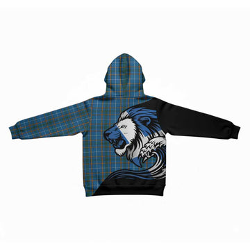 Bain Tartan Crest Kid Hoodie Scottish Golden Lions Wave Flow