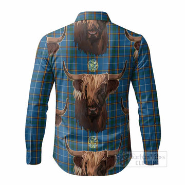 Bain Tartan Crest Long Sleeve Button Shirts Scotland Heilan Coo Tartan Seamless Style