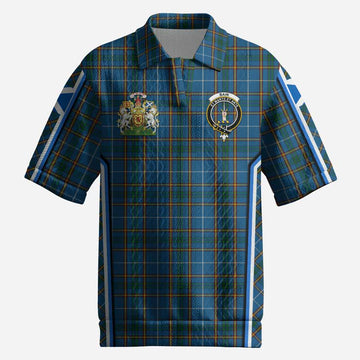 Bain Tartan Crest Men’s Polo Sweater Top Scotland Coat of Arm Flag Style
