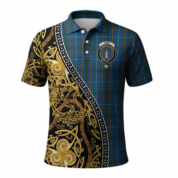 Bain Tartan Crest Polo Shirt Celtic Knot and Triple Trickle Spiral Symbols
