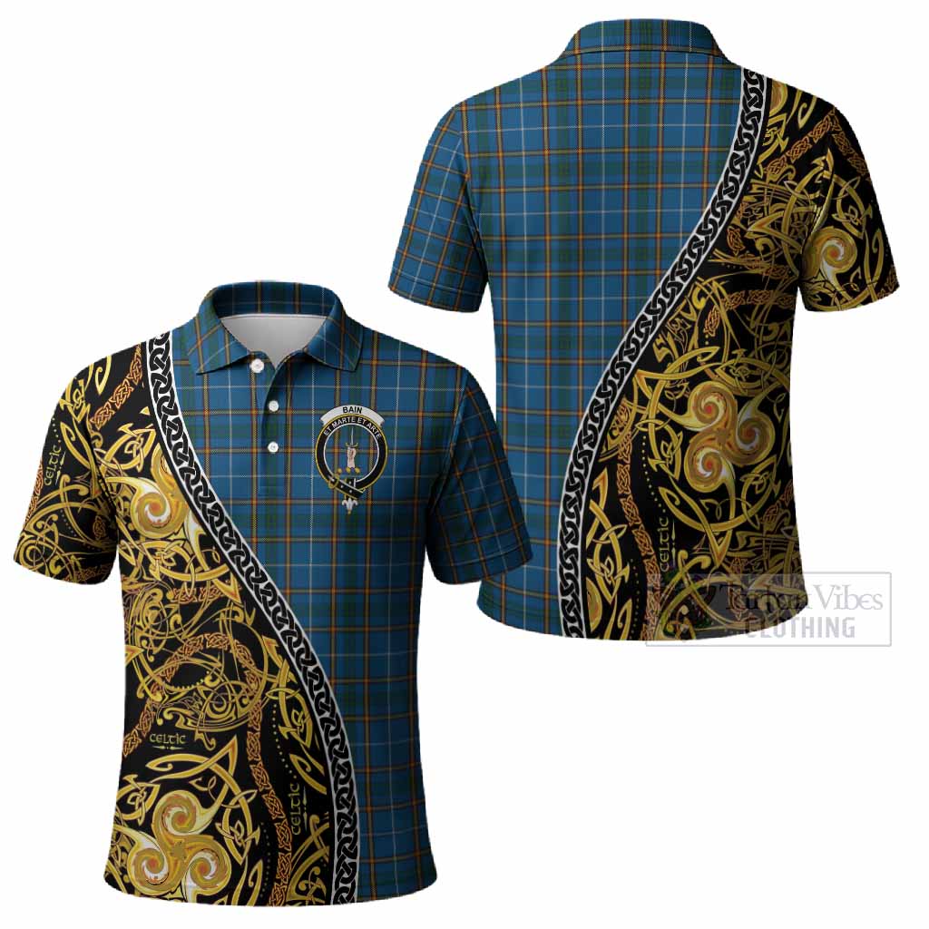 Bain Tartan Crest Polo Shirt Celtic Knot and Triple Trickle Spiral Symbols
