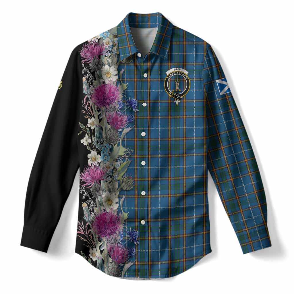 Bain Tartan Crest Thistle Floral Women Casual Shirt
