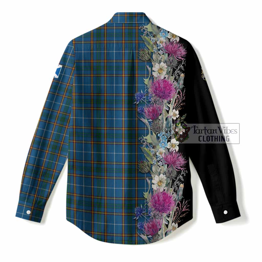Bain Tartan Crest Thistle Floral Women Casual Shirt