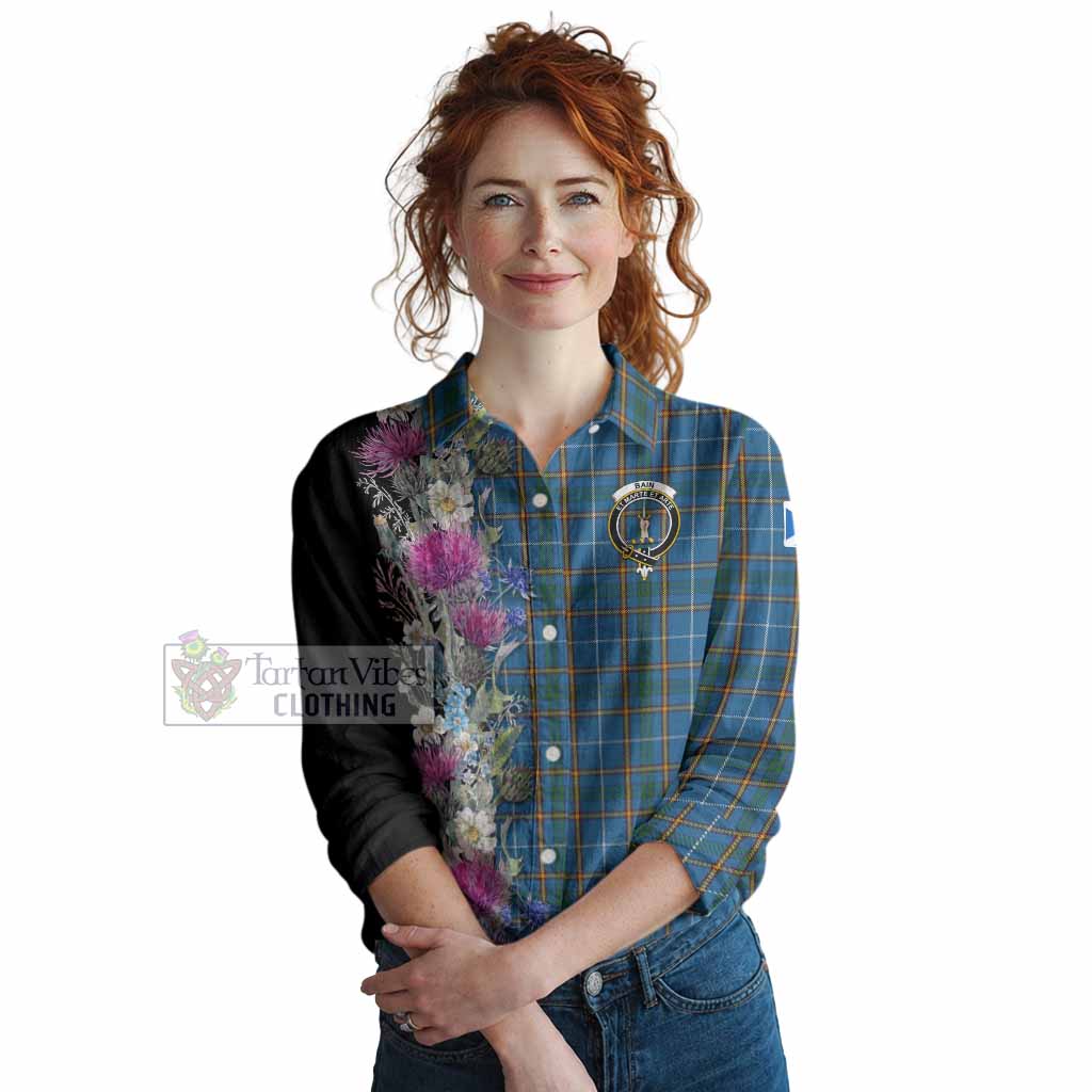 Bain Tartan Crest Thistle Floral Women Casual Shirt