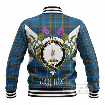 Bain Tartan Family Crest Baseball Jacket Scottish Burns Night Thistle Floral