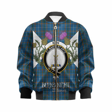Bain Tartan Family Crest Kid Bomber Jacket Scottish Burns Night Thistle Floral