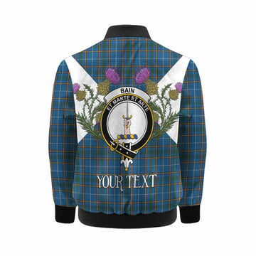Bain Tartan Family Crest Kid Bomber Jacket Scottish Burns Night Thistle Floral