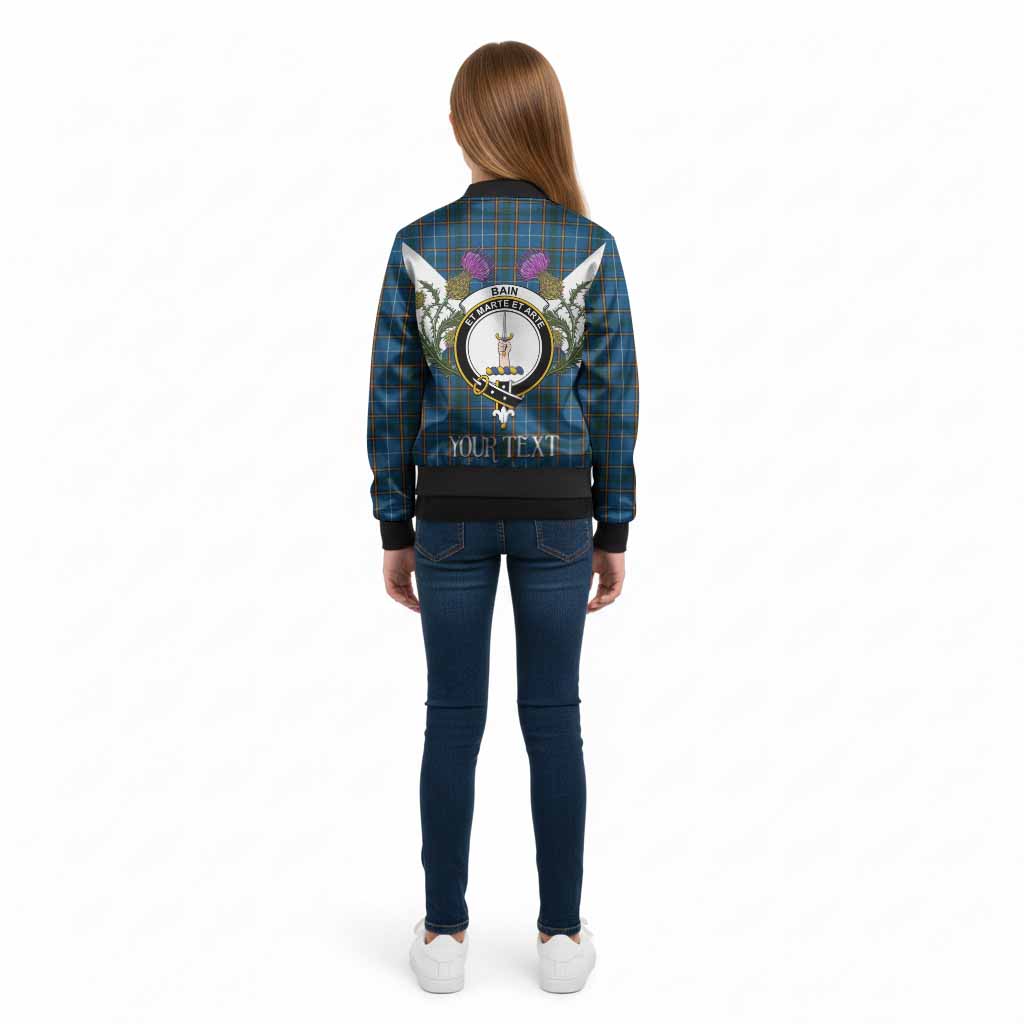 Bain Tartan Family Crest Kid Bomber Jacket Scottish Burns Night Thistle Floral