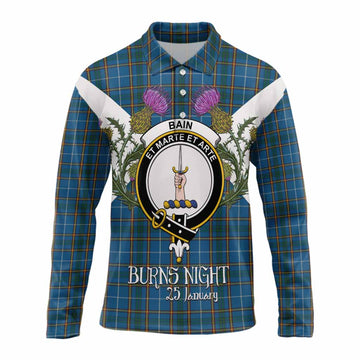 Bain Tartan Family Crest Long Sleeve Polo Shirt Scottish Burns Night Thistle Floral