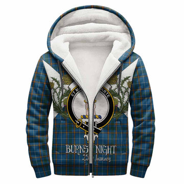 Bain Tartan Family Crest Sherpa Hoodie Scottish Burns Night Thistle Floral