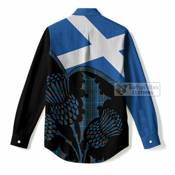 Bain Tartan Family Crest Women Casual Shirt Scotland Thistle Floral Flag Style