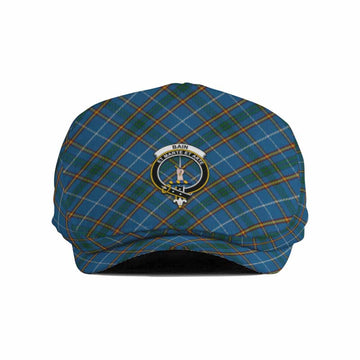 Bain Tartan Flat Cap, Jeff Cap Cross Style with Family Crest