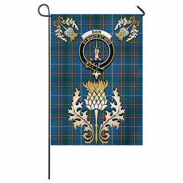 Bain Tartan Garden Flag with Golden Regal Scottish Thistle Emblem - Tartan Vibes Clothing