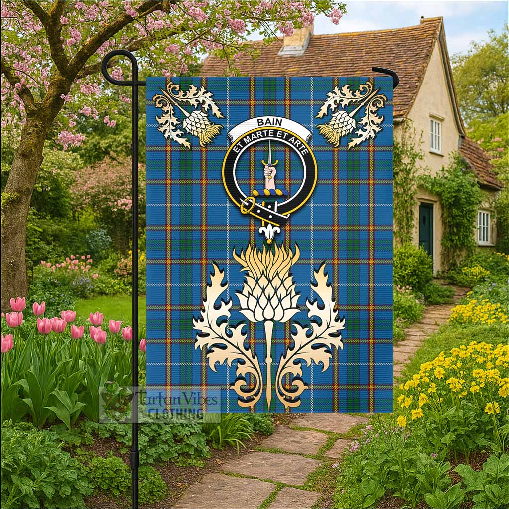 Bain Tartan Garden Flag with Golden Regal Scottish Thistle Emblem - Tartan Vibes Clothing