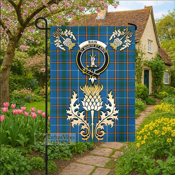 Bain Tartan Garden Flag with Golden Regal Scottish Thistle Emblem - Tartan Vibes Clothing