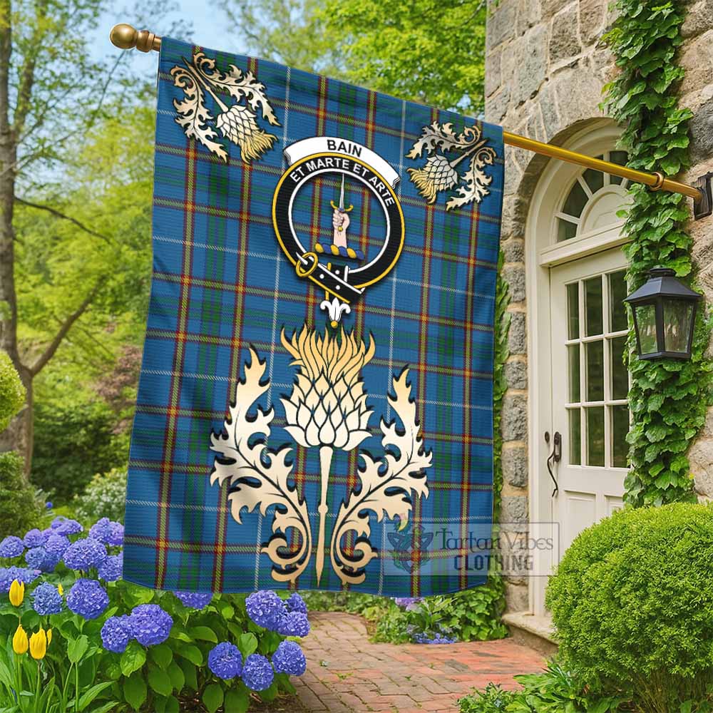 Bain Tartan Garden Flag with Golden Regal Scottish Thistle Emblem - Tartan Vibes Clothing