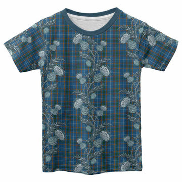 Bain Tartan Kid T-shirt Seamless Scottish Thistle Flowers
