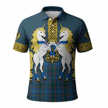 Bain Tartan Polo Shirt Unicorn Celtic Knot And Thistle Emblem