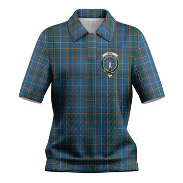 Bain Tartan Women’s Polo Sweater Top with Family Crest