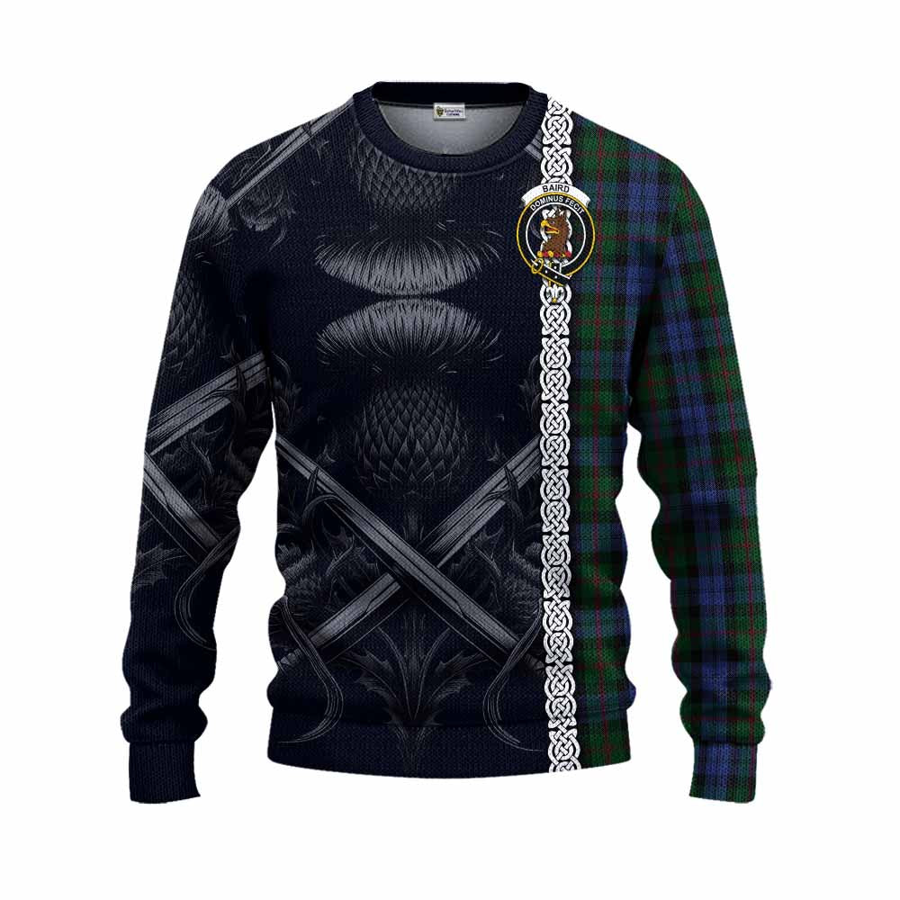 Tartan Vibes Clothing Baird Tartan Knitted Sweater with Family Crest Cross Sword Thistle Celtic Vibes