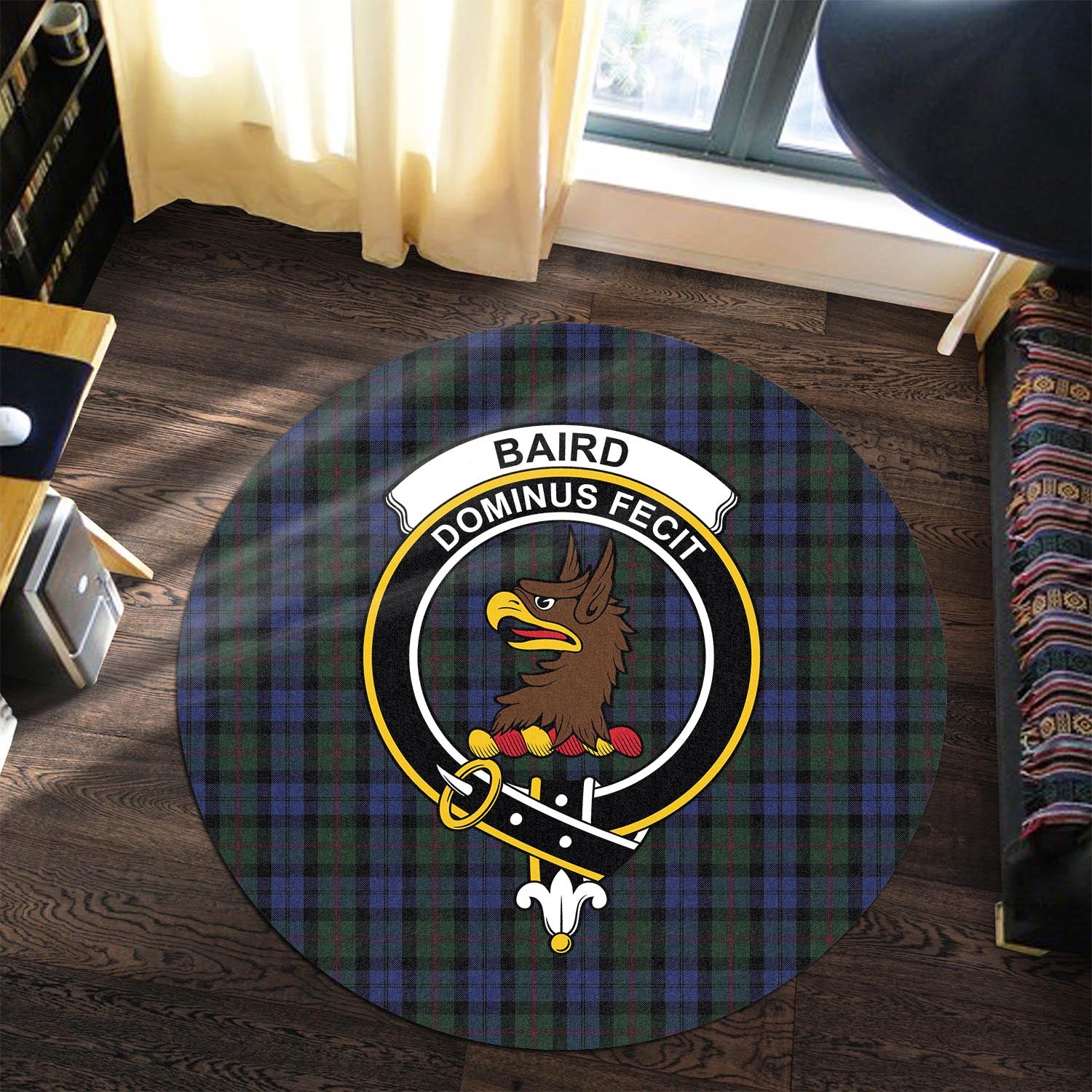 Baird Tartan Round Rug with Family Crest - Tartanvibesclothing
