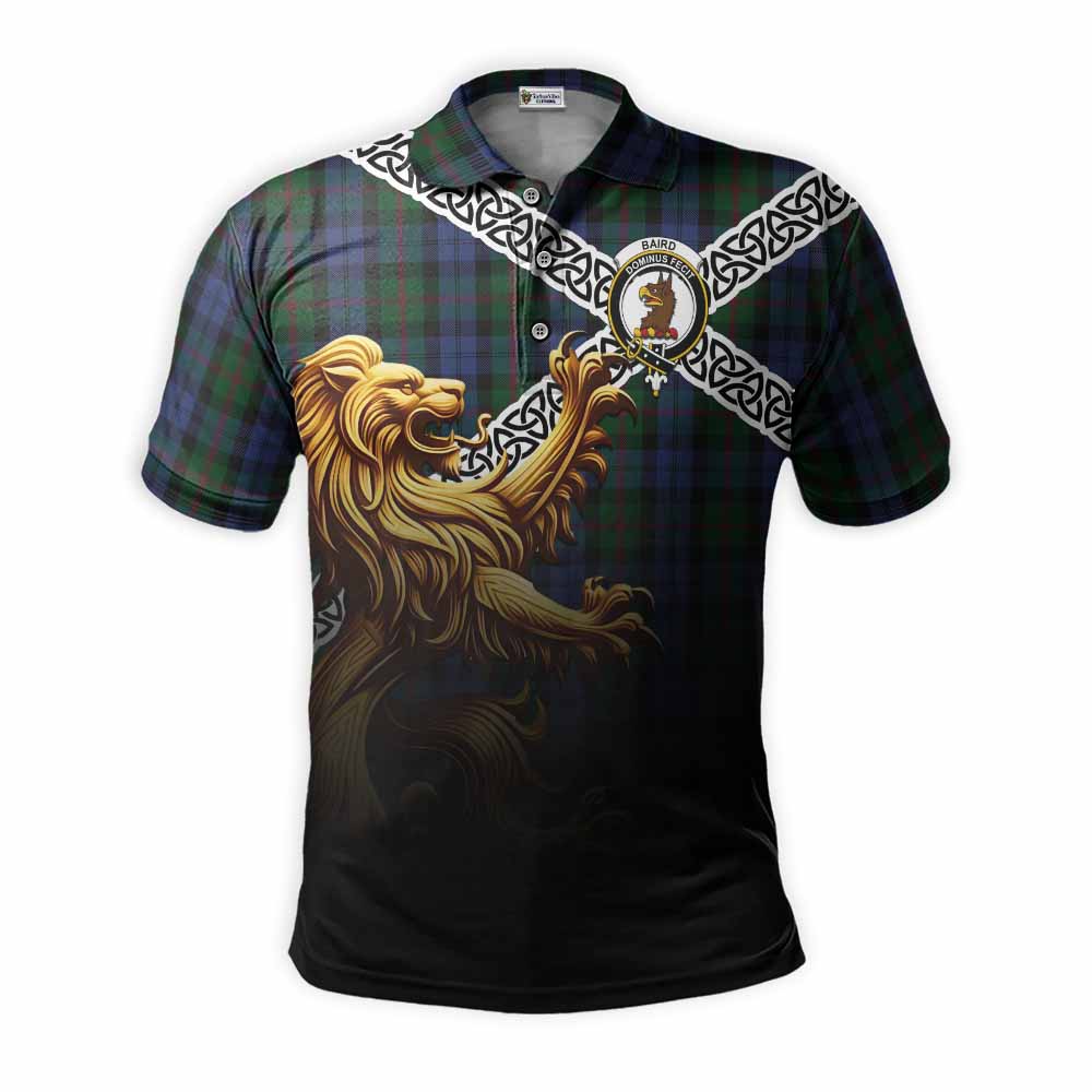 Tartan Vibes Clothing Baird Crest Tartan Polo Shirt with Golden Lion Emblem Celtic Style