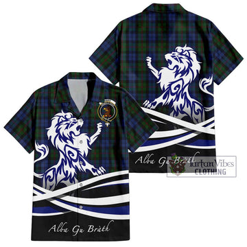 Baird Tartan Short Sleeve Button Shirt with Alba Gu Brath Regal Lion Emblem Kid - Tartanvibesclothing Shop