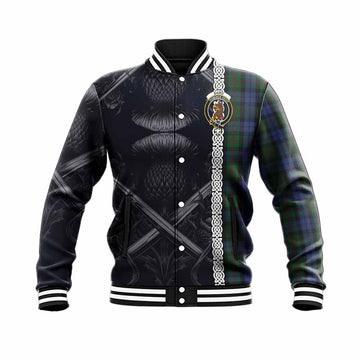 Tartan Vibes Clothing Baird Tartan Baseball Jacket with Family Crest Cross Sword Thistle Celtic Vibes