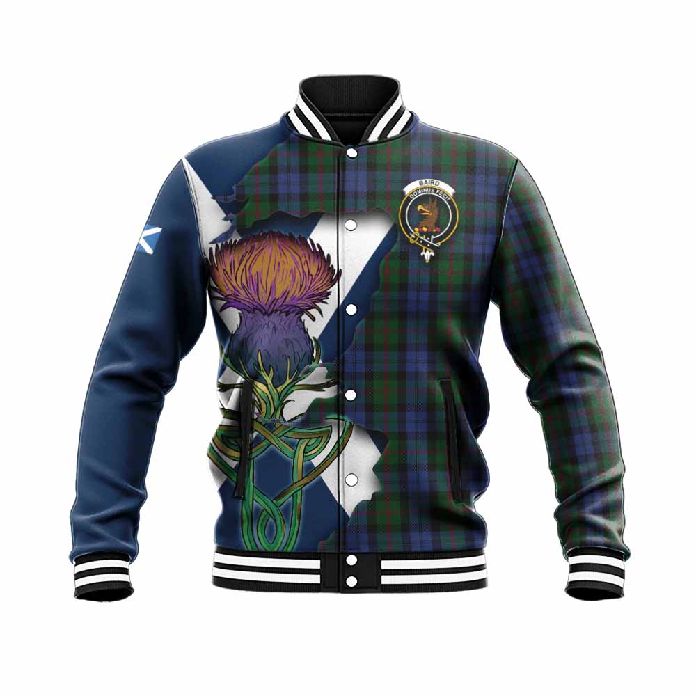 Tartan Vibes Clothing Baird Tartan Family Crest Baseball Jacket Scottish Thistle Celtic Inspired