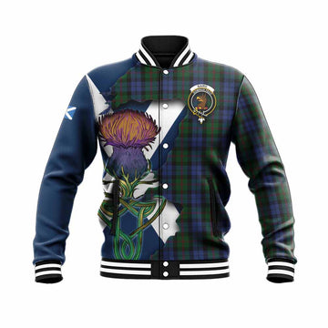 Tartan Vibes Clothing Baird Tartan Family Crest Baseball Jacket Scottish Thistle Celtic Inspired