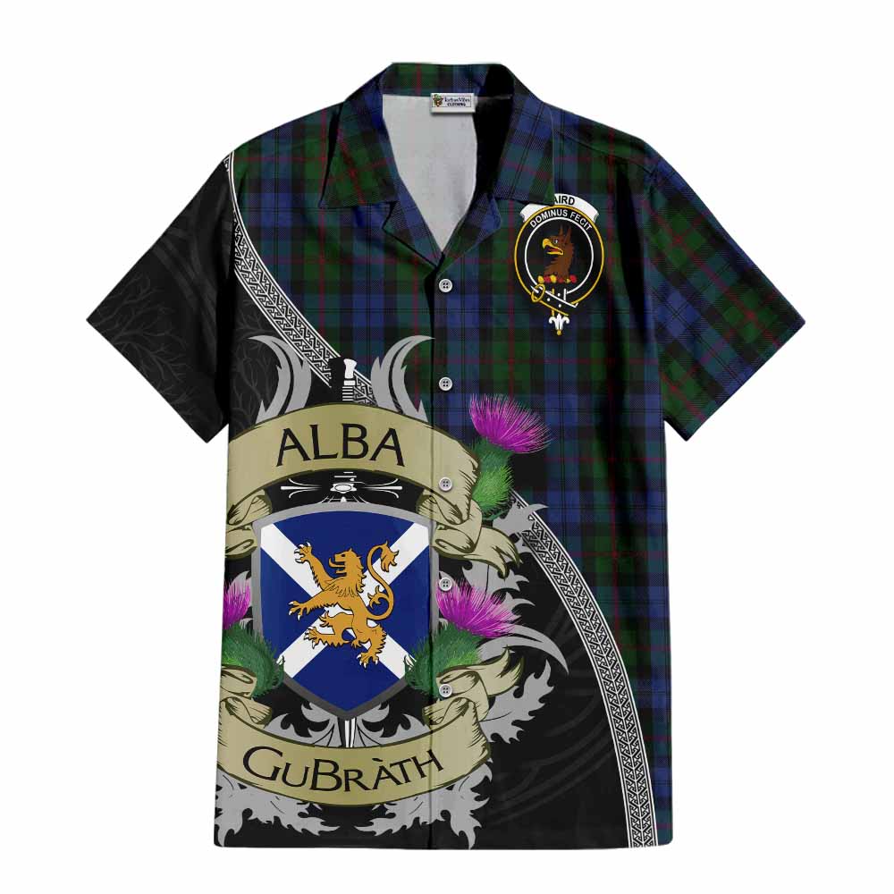 Tartan Vibes Clothing Baird Tartan Family Crest Short Sleeve Button Shirt Lion Rampant Royal Thistle Shield Celtic Inspired