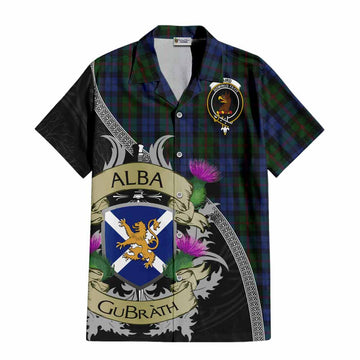 Tartan Vibes Clothing Baird Tartan Family Crest Short Sleeve Button Shirt Lion Rampant Royal Thistle Shield Celtic Inspired