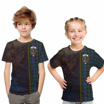 Baird Tartan Family Crest Kid T-Shirt Alba Gu Brath Be Brave Lion Ancient Style