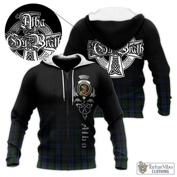 Baird Tartan Knitted Hoodie Featuring Alba Gu Brath Family Crest Celtic Inspired