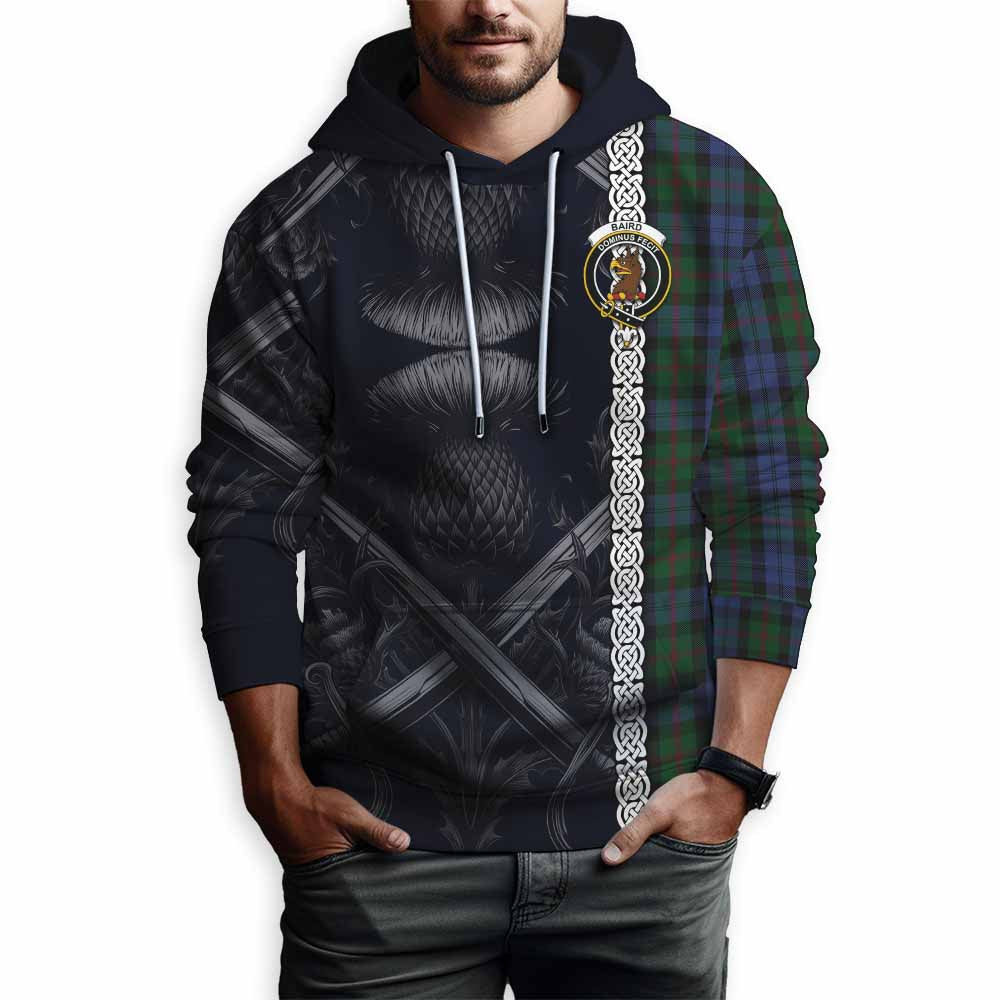 Tartan Vibes Clothing Baird Tartan Hoodie with Family Crest Cross Sword Thistle Celtic Vibes