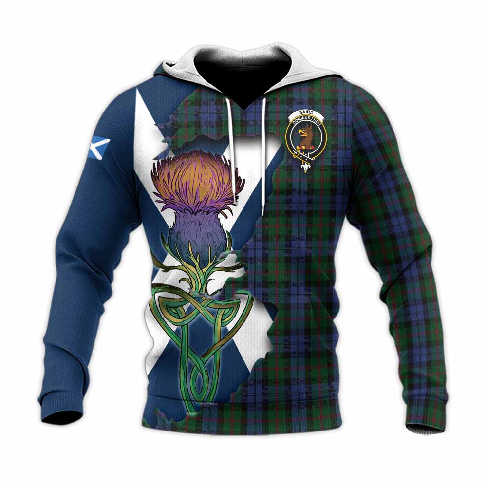 Tartan Vibes Clothing Baird Tartan Family Crest Knitted Hoodie Scottish Thistle Celtic Inspired
