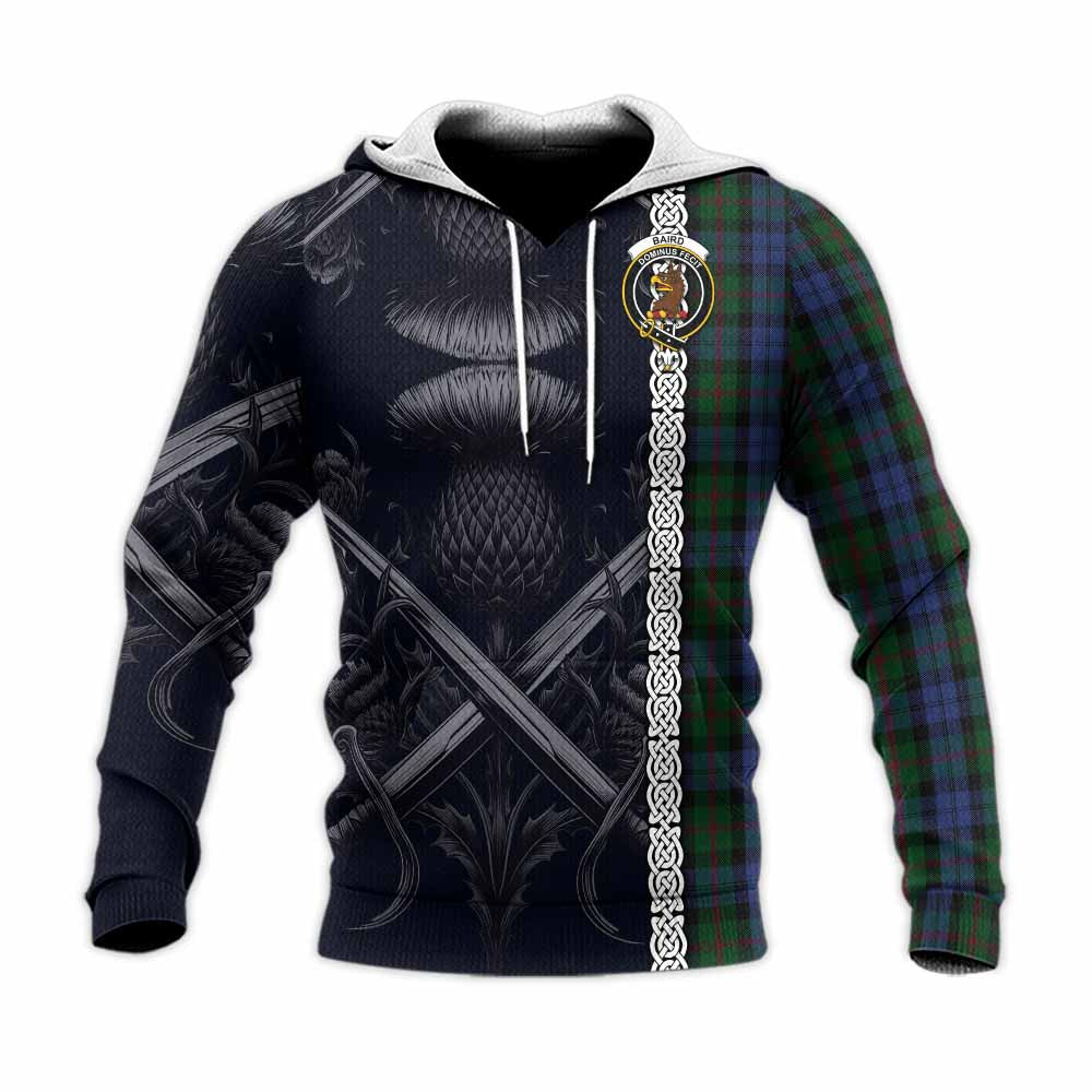 Tartan Vibes Clothing Baird Tartan Knitted Hoodie with Family Crest Cross Sword Thistle Celtic Vibes