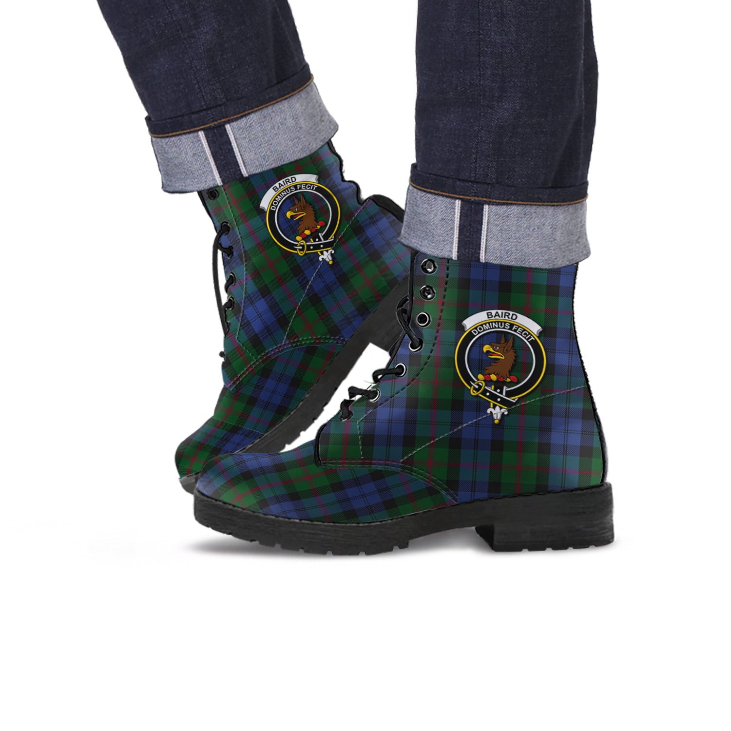 Baird Tartan Leather Boots with Family Crest - Tartanvibesclothing