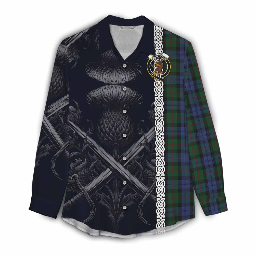Tartan Vibes Clothing Baird Tartan Women's Casual Shirt with Family Crest Cross Sword Thistle Celtic Vibes