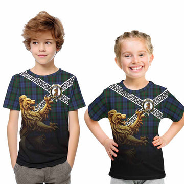 Baird Crest Tartan Kid T-Shirt with Golden Lion Emblem Celtic Style