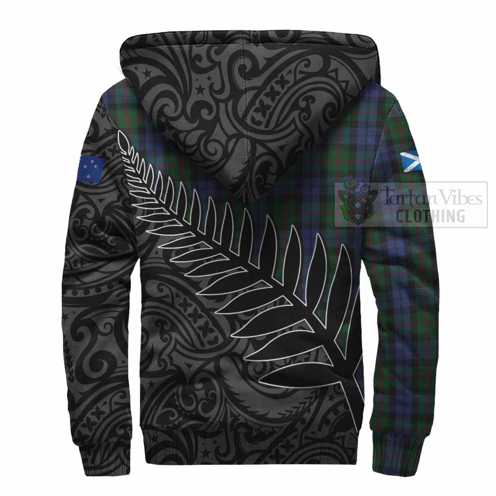 Tartan Vibes Clothing Baird Crest Tartan Sherpa Hoodie with New Zealand Silver Fern Half Style
