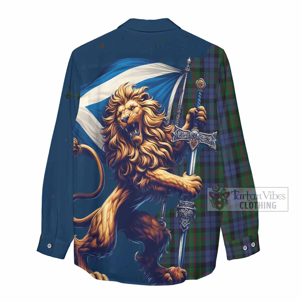 Tartan Vibes Clothing Baird Tartan Family Crest Women's Casual Shirt with Scottish Majestic Lion