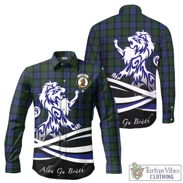 Baird Tartan Long Sleeve Button Up Shirt with Alba Gu Brath Regal Lion Emblem