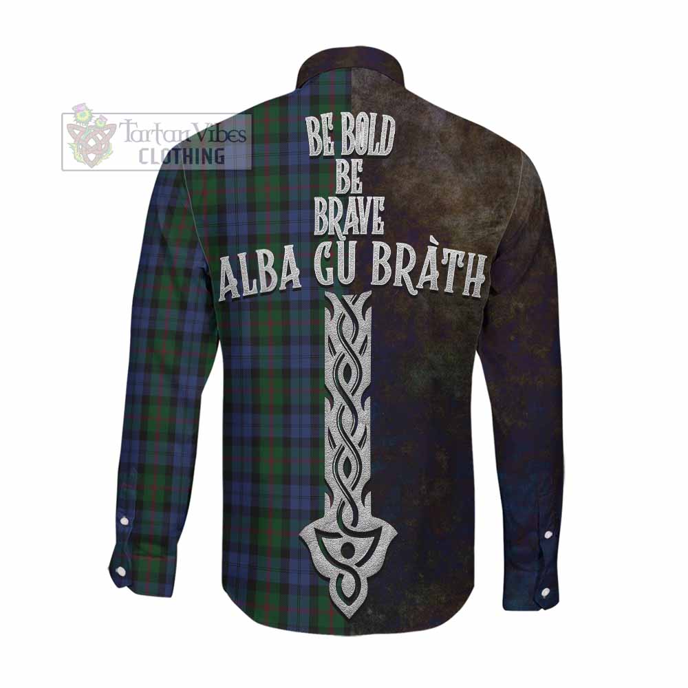 Tartan Vibes Clothing Baird Tartan Family Crest Long Sleeve Button Shirt Alba Gu Brath Be Brave Lion Ancient Style