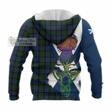 Tartan Vibes Clothing Baird Tartan Family Crest Knitted Hoodie Scottish Thistle Celtic Inspired