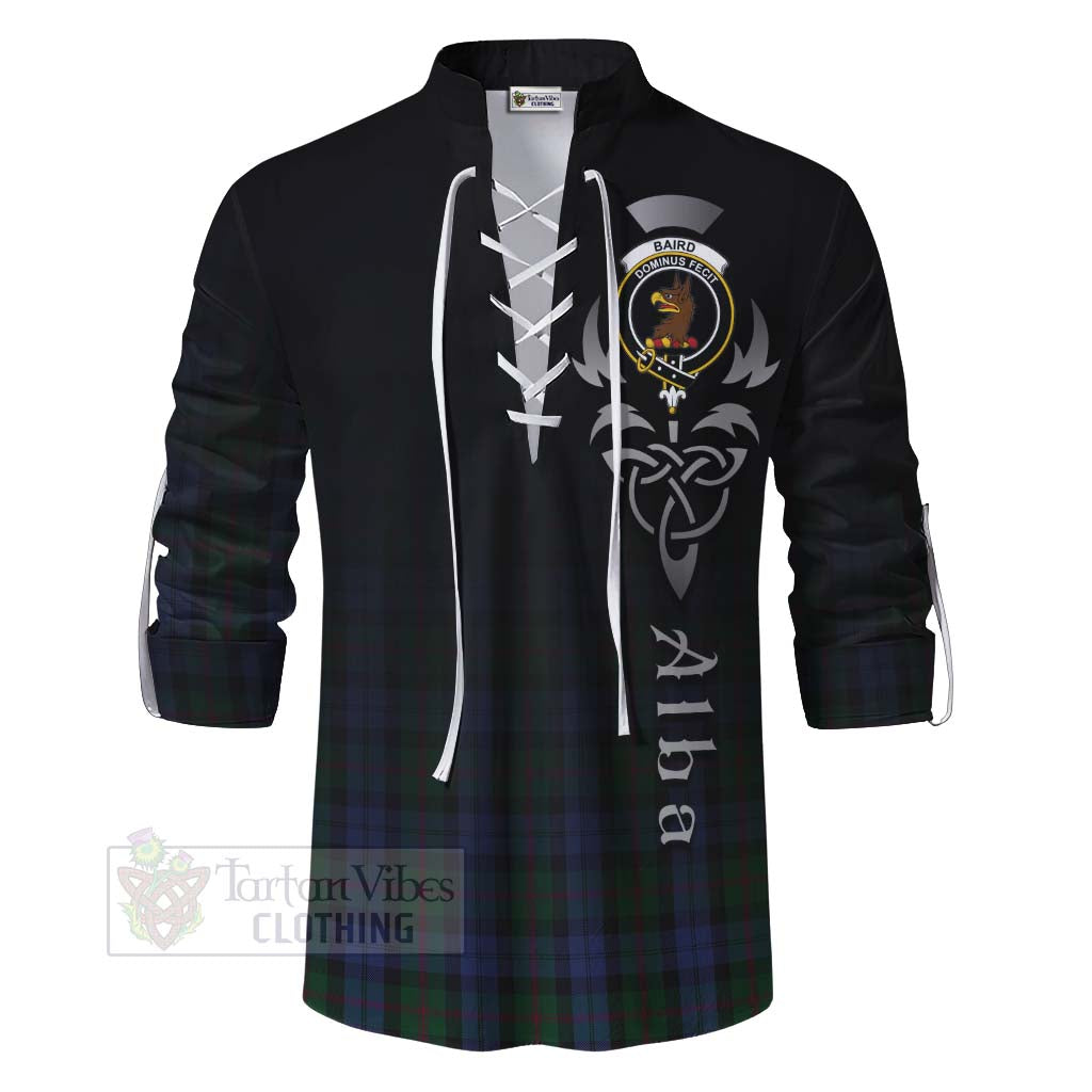 Tartan Vibes Clothing Baird Tartan Ghillie Kilt Shirt Featuring Alba Gu Brath Family Crest Celtic Inspired