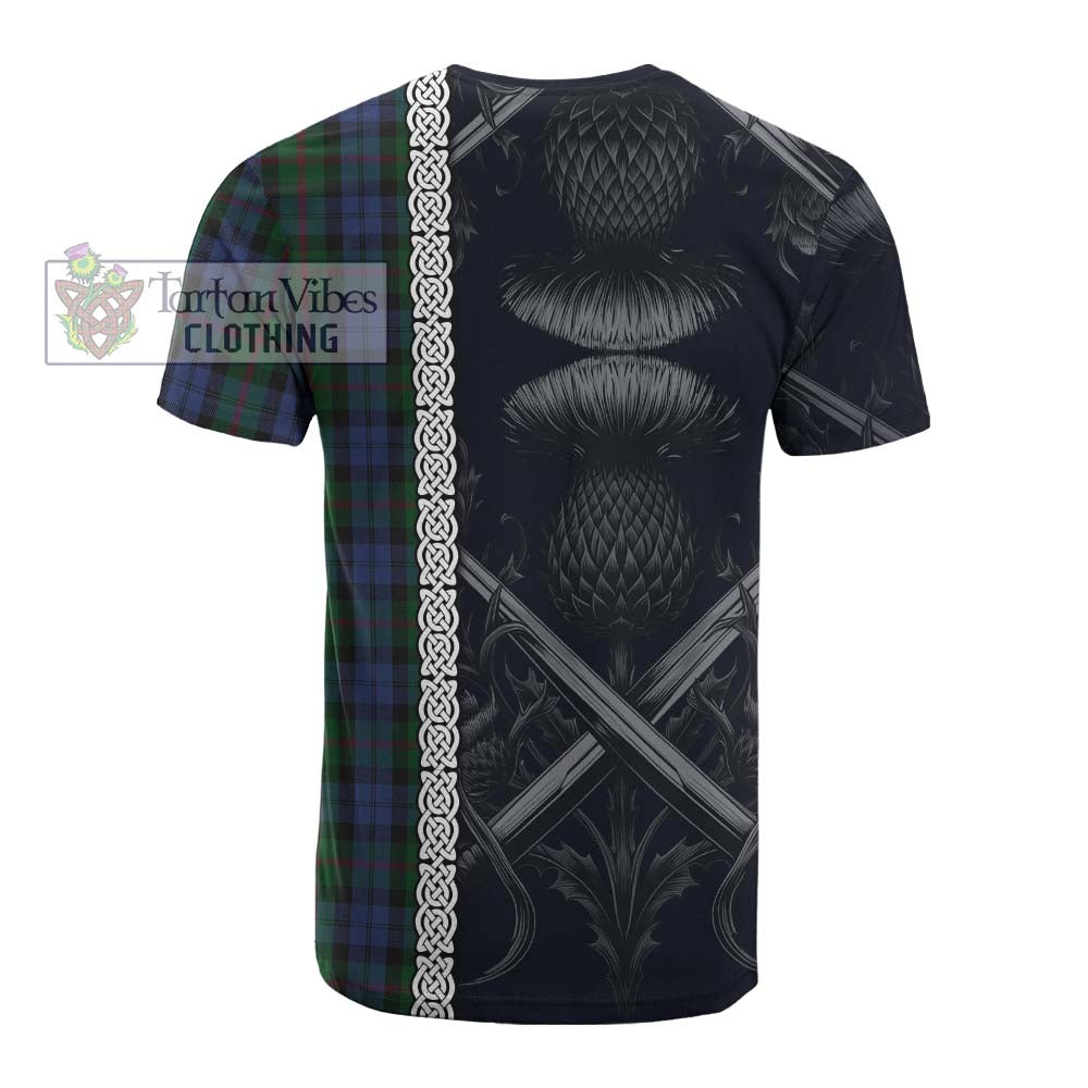 Tartan Vibes Clothing Baird Tartan Cotton T-shirt with Family Crest Cross Sword Thistle Celtic Vibes