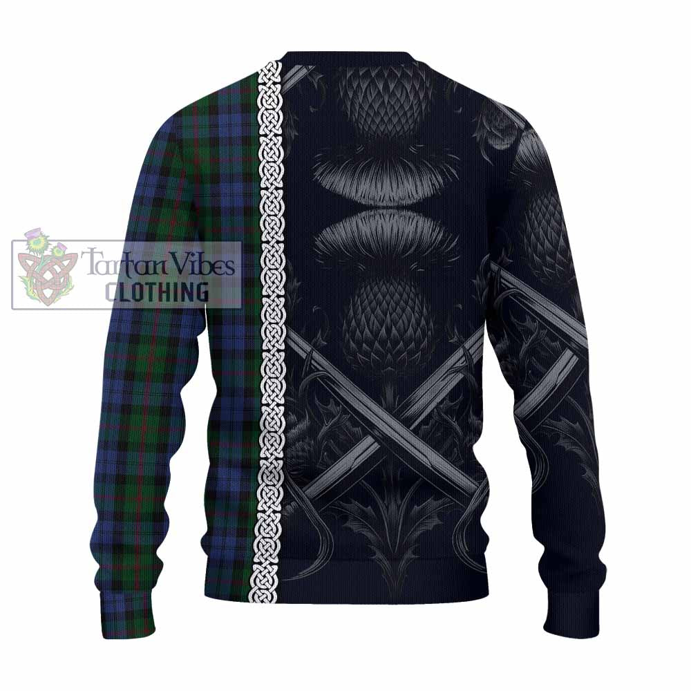 Tartan Vibes Clothing Baird Tartan Knitted Sweater with Family Crest Cross Sword Thistle Celtic Vibes